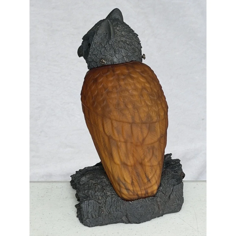 Vintage Lamp Glass Owl with Red Eyes on Resin Base Table Lamp Night Light 8.5